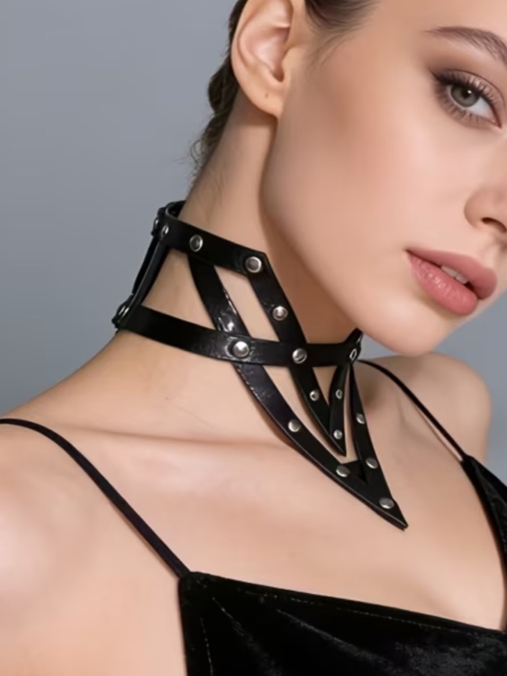 New Dolls Kill Leather Geometric Choker Necklace - Picture 6 of 11